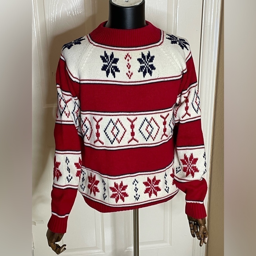 Vintage 70s JC Penney Knit Sweater Ski Snow Nordic Tribal Fair Isle Aztec Sz L  - Picture 7 of 11